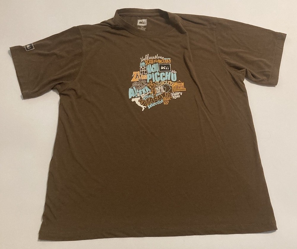 REI Co-Op Graphic T-Shirt Mens Size Large Brown Nature Outdoors Hiking Travel
