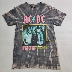 ACDC AC/DC Highway To Hell T Shirt Adult S Tie Dye Metal Rock Black Bleach Wash