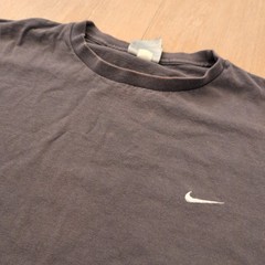 Y2K Nike Mens Large Embroidered Swoosh T-Shirt Gray Distressed Cotton Skater