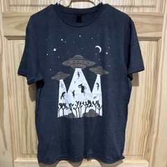 Gildan Softstyle Men’s S Blue Crew Neck Short Sleeve Graphic UFO Alien T-Shirt