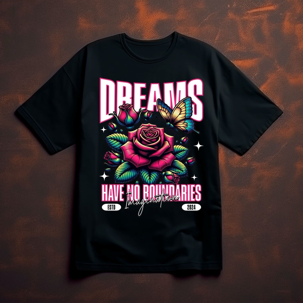 Dreams Imagination Black Casual T Shirt 100% Cotton Size M,L,XL