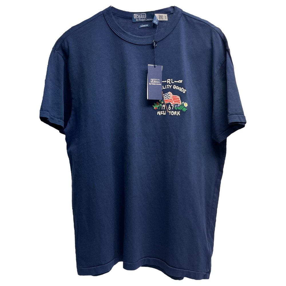 Polo Ralph Lauren Short Sleeve Tee Navy Blue Cotton Classic Embroidered Flag $65