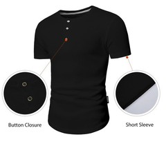 Mens Muscle Slim Fit Button Henley Shirts Summer Short Sleeve Longline Fitted…