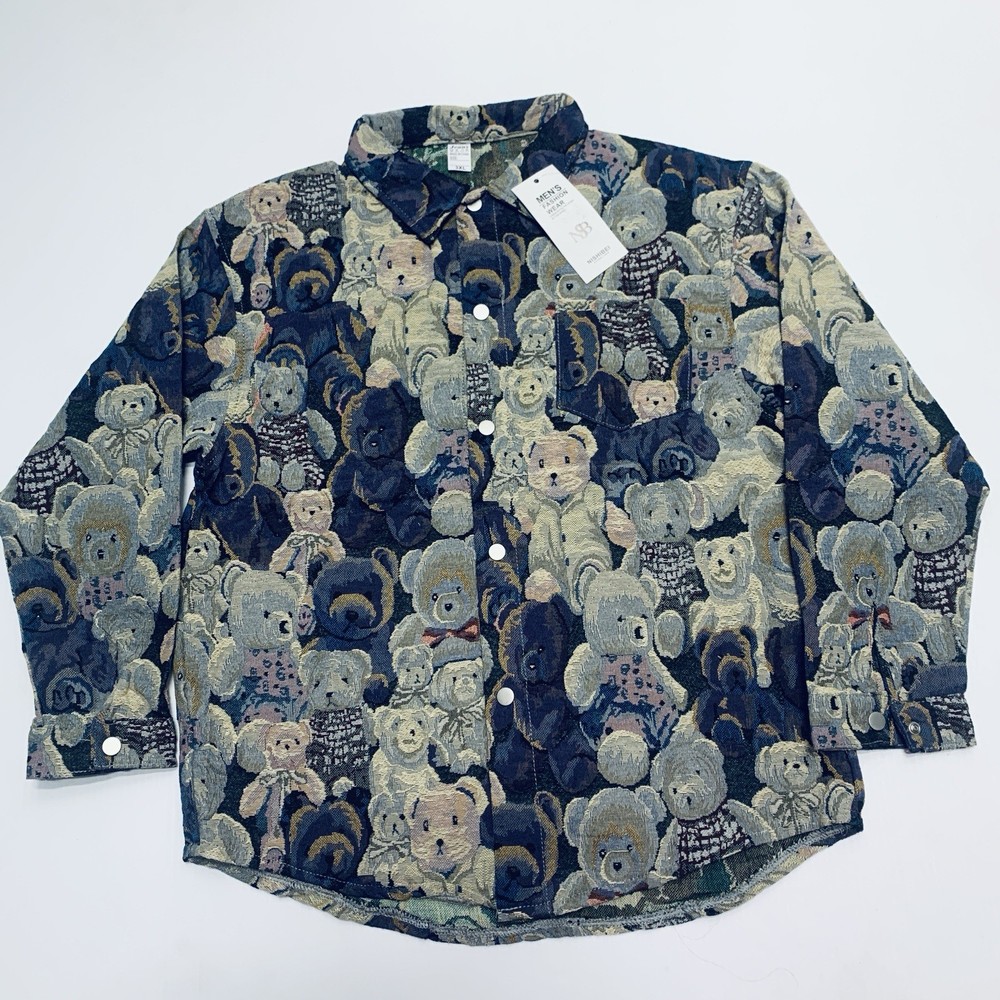 JEANS Mens Fashion Wear 3XL Teddy Bear Shirt Jacquard Fabric New with tags