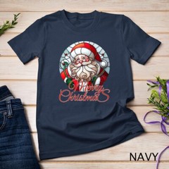 Jolly Stained Glass Santa Claus Face Graphic Tee Funny Christmas Unisex T-shirt