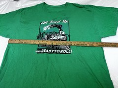 Vintage Steam Train Locomotive T-Shirt Green All Fired Up Ready To Roll Xl-xxl