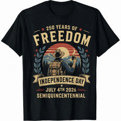 250 Years Freedom Independence Day 2026 USA 4th July Semiquincentennial Tee