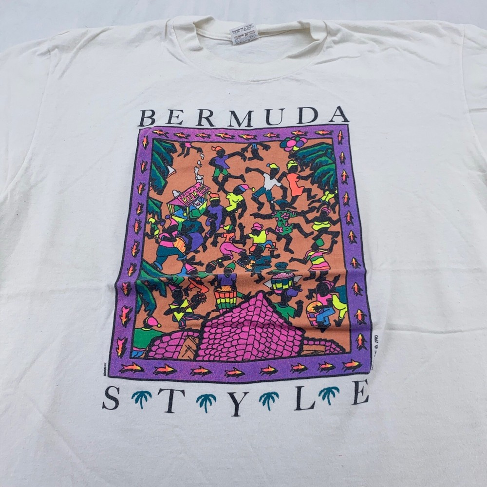 vintage 90s BERMUDA STYLE T-Shirt L/XL neon beach surf