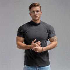 Men’s Muscle Slim Fit T Shirt Streetwear Solid Colors Gym High Neck