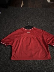Bum W Men’s Red Jersey T-Shirt V-Neck Short Sleeve Mesh Embroidered 89 XS