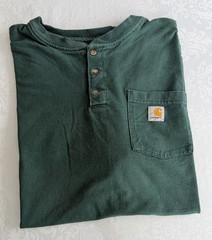 Carhartt Short-Sleeve Henley Tee in Forest Green with Chest Pocket size 2XL