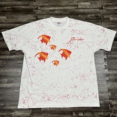 Vintage 90s All Over Print Fish Tshirt XL White Single Stitch Hand Painted VTG