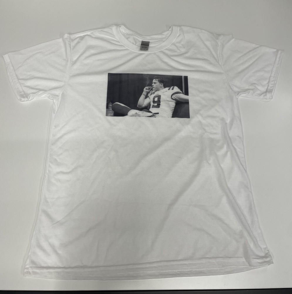 Burreaux Smoking Cigar Joe Burrow White Tee Size L
