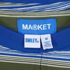MARKET STUDIO Shirt Mens Medium Blue Stripe Pullover Crew Smiley T-Shirt Tee