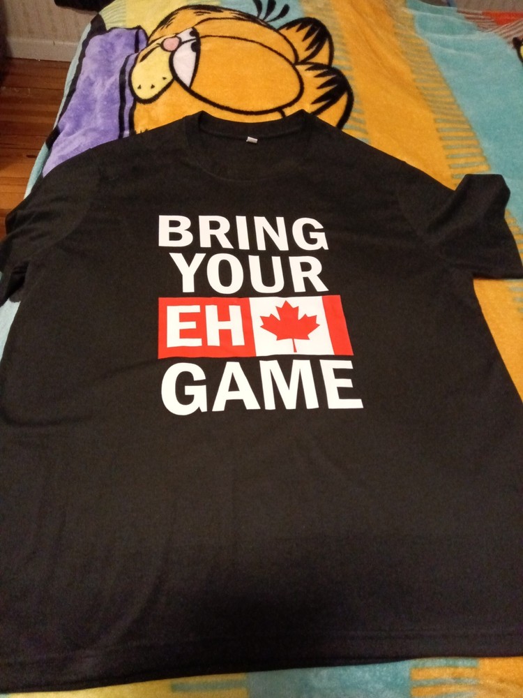 🇨🇦 Canadian Flag Funny Sports Themed Black T-Shirt Size XL “Bring Your EH Game