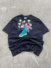 Vintage Custom Hanes Shirt Mens XL Black Western Boot Floral Glitter Graphic Tee