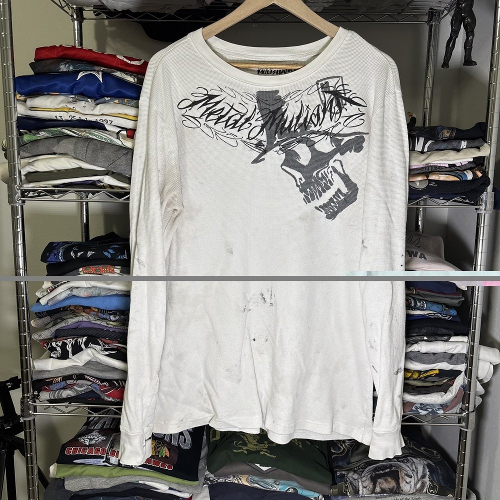 Metal Mulisha Men’s Retro Thermal Longsleeve Shirt Sz XL White Moto-X Y2K Skull