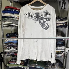 Metal Mulisha Men’s Retro Thermal Longsleeve Shirt Sz XL White Moto-X Y2K Skull