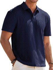 Mens Summer Casual Polo Shirt Short Sleeve Knit Stretchy Button Golf Tee Top