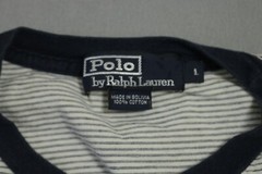 Vintage Polo Ralph Lauren Shirt Mens Large Gray Blue Striped Short Sleeve