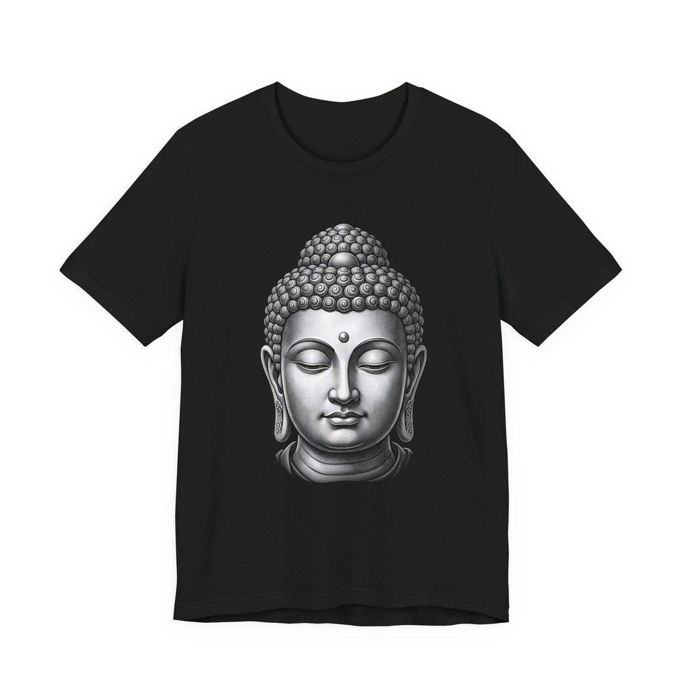 Buddha Head Grayscale T-Shirt | Spiritual Meditation Zen Graphic Tee Shirt
