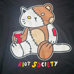 Riot Society Black Cotton Graphic T-Shirt – Cat with Red Cup – Size Medium M