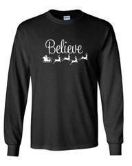 Men’s Believe Santa Claus Reindeers T-Shirt Christmas Tee Shirt X-mas Gift Idea