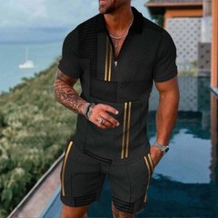 Mens 2-Piece Set Sweatsuit Short Sleeve T Shirts & Shorts Set Summer-Outfit USA