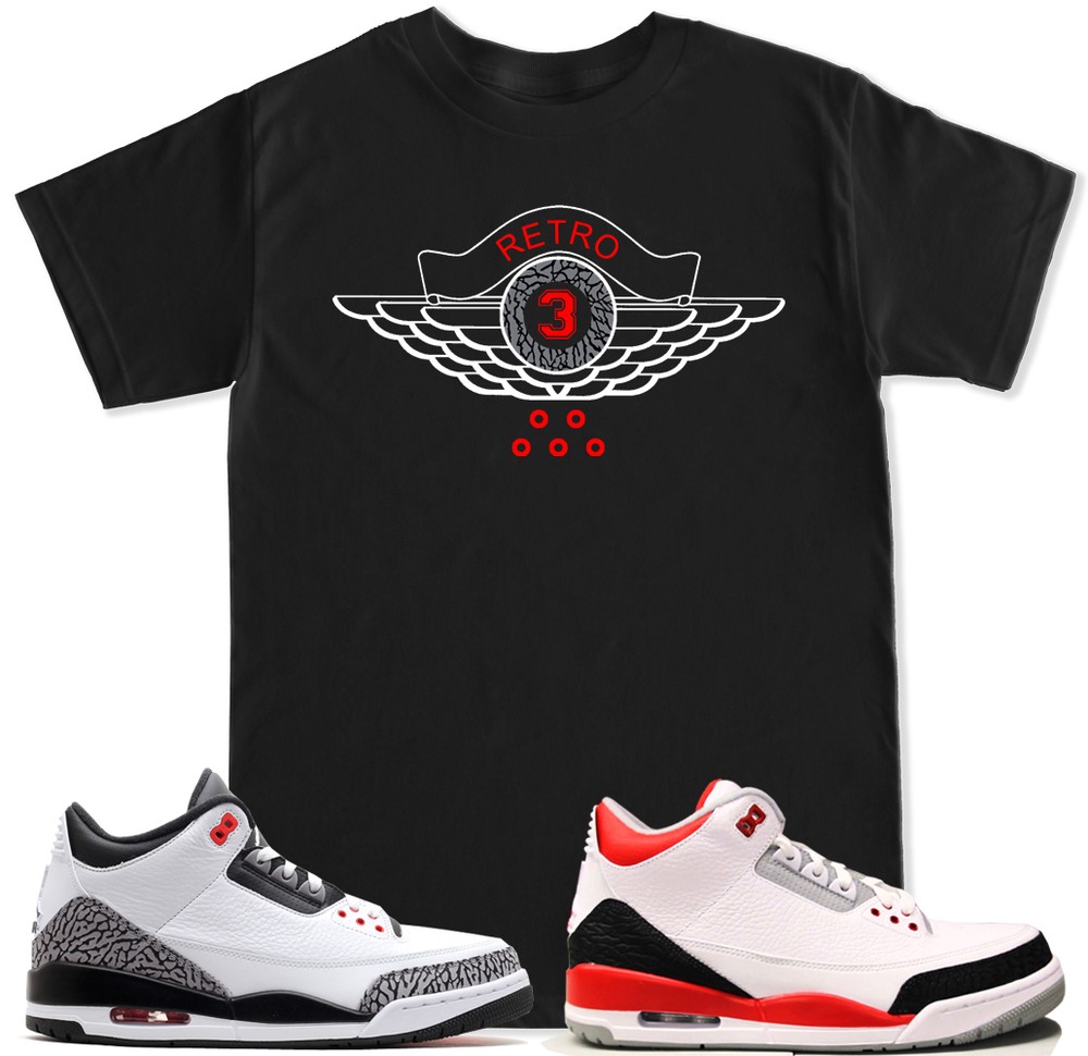 Retro 3 Red T Shirt to match with Air Jordan Retro 3 White Black Cement Shoes