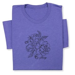 Peony Embroidered T-Shirt, Custom Color Floral Tee, Botanical Gift Shirt