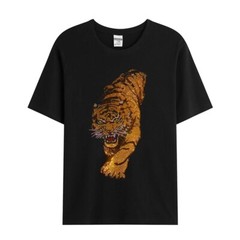 Fashion Trend Tiger Hot Diamonds Rhinestones Black Summer Luxury Men T-Shirt