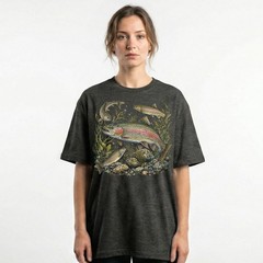 Vintage Rainbow Trout Fishing Fly Fisher Outdoor T-Shirt Nature Lover Tee
