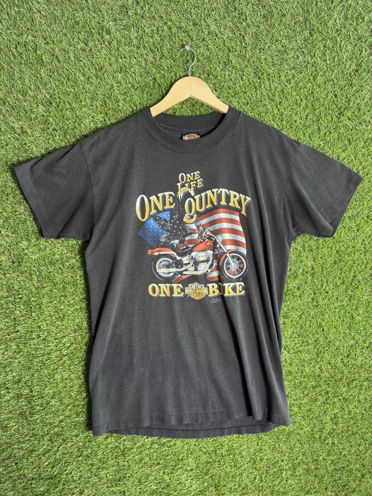Harley-Davidson 3D Emblem T-Shirt Vintage 80s Bald Eagle Design Size L