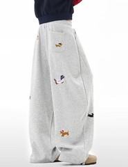‘s Baggy Sweatpants Fashion Animal Embroidered Dachshund Elastic Drawstring P…