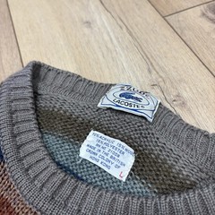 Vintage Izod Lacoste Sweater Mens L Striped Knit Gray & Blue Acrylic Wool VTG