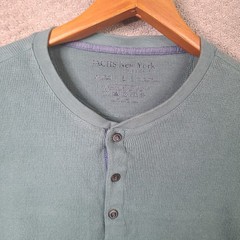 Jachs Shirt Mens L Green Henley Waffle Knit Cotton Blend Long Sleeve Casual