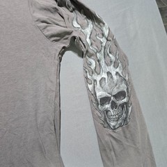 Next Level Ride Fast Live Hard Long Sleeve Men 2XL Gray Skull Flame Graphic Tee