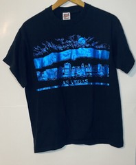 Vtg Las Vegas Blue Metallic Foil Print Large Black T Shirt Single Stitch Rare