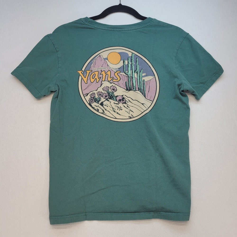 Vans T-Shirt Mens Small Green Graphic Desert Cactus Short Sleeve Cotton Tee
