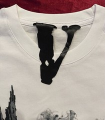 Sz L White Round Neck V Lone T Shirt Angel Smoke Black Print 100% Cotton LARGE
