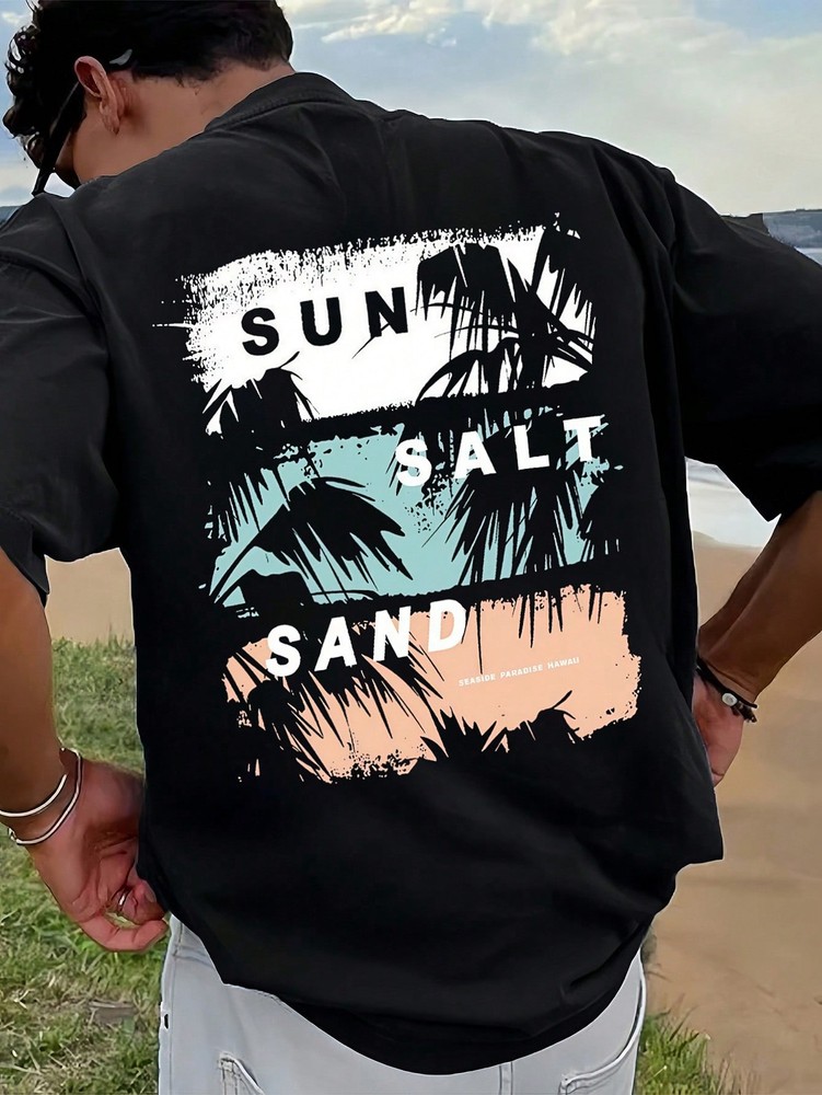 Men’s Graphic T-Shirt Beach Vacation Casual Summer Clothing Print Loose