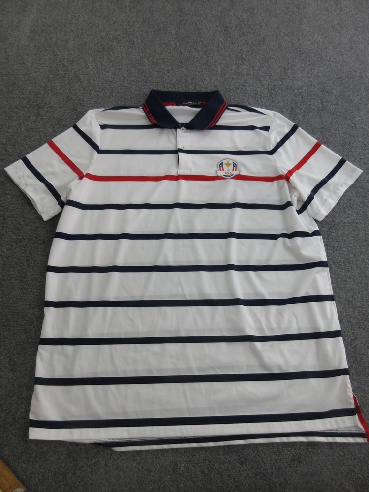 USA 2016 Ryder Cup Polo Shirt Mens XL White Golf RLX Ralph Lauren Stripe