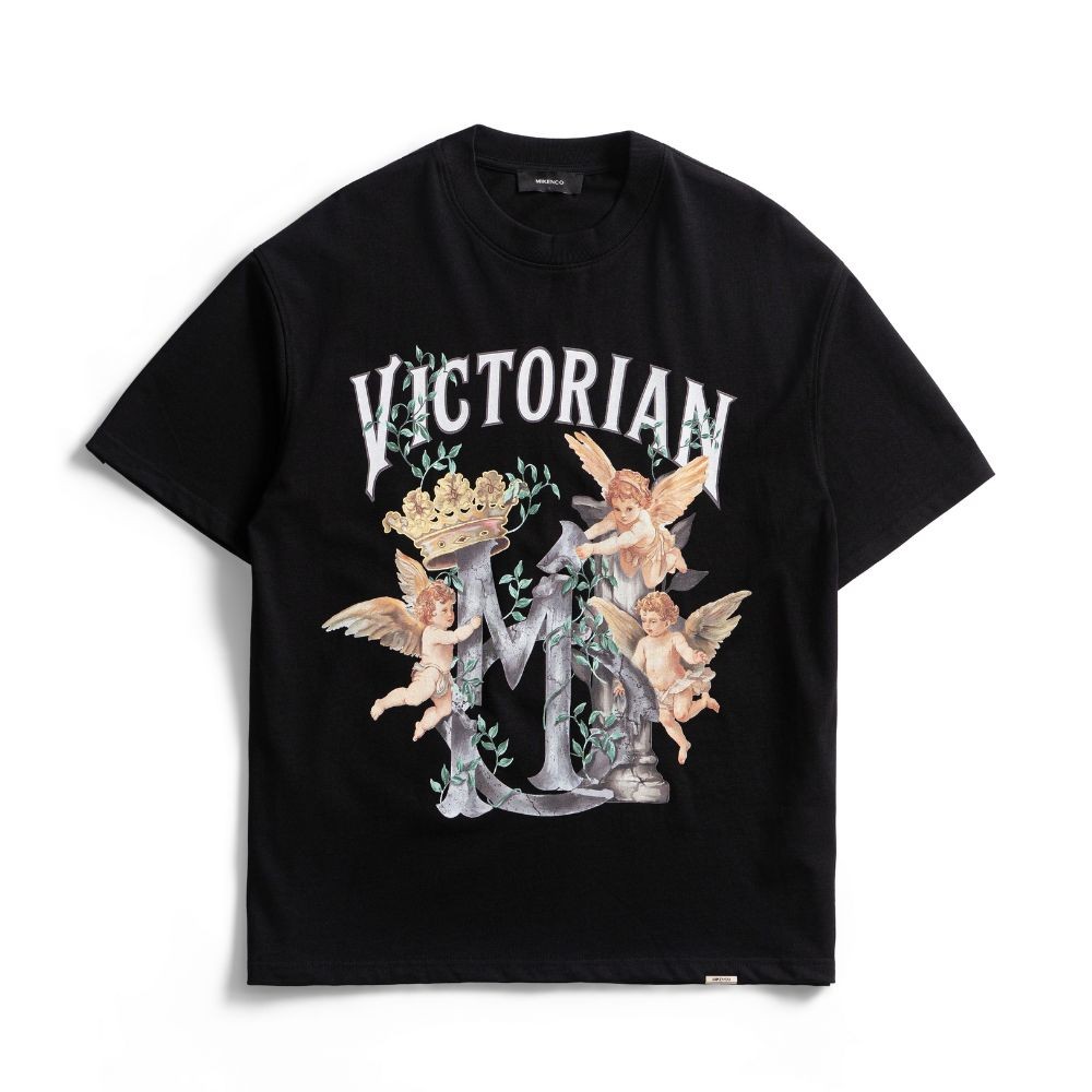 Victorian Cherub Angel Crown Gothic Graphic Tee Black T-Shirt