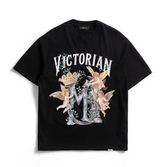 Victorian Cherub Angel Crown Gothic Graphic Tee Black T-Shirt