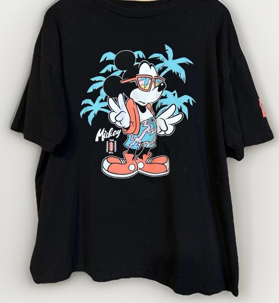 Neff Disney Mickey Mouse Graphic T Shirt Mens XL Black Tropical Skate Streetwear