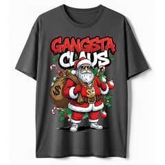 Gangsta Claus T-Shirt Graffiti Hip Hop Santa Christmas Money Bag Bling Tee