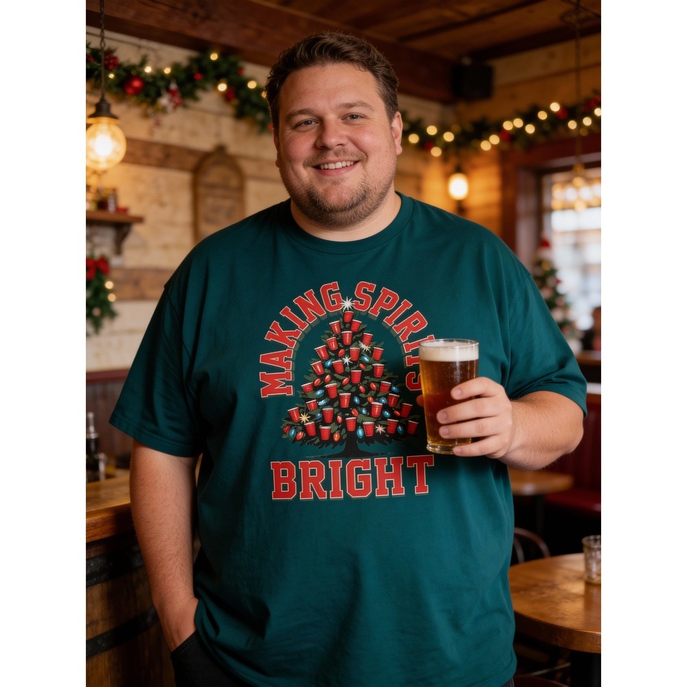 Holiday Time Men’s Graphic T Shirt 2XL Green “Making Spirits Bright” Christmas