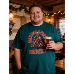 Holiday Time Men’s Graphic T Shirt 2XL Green “Making Spirits Bright” Christmas