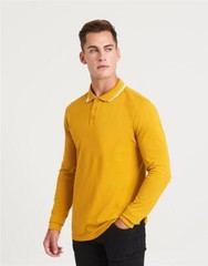 Mens Long Sleeve Polo Shirt Plain Tipped Collar Casual Cotton Tops AWDis