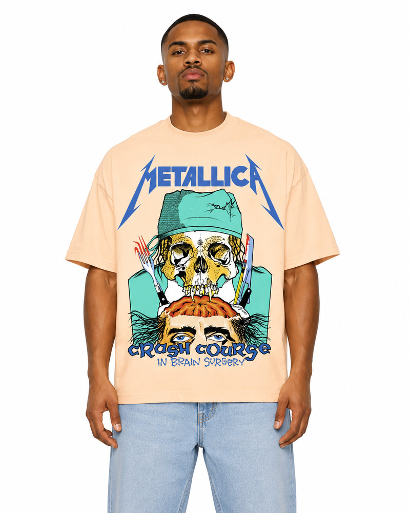 Sponsor Metallica Crash Course Cream Graphic T-Shirt Vintage Style Metal Retro